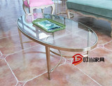 椭圆形茶几不锈钢架子可定制小户型客厅创意茶几钢化玻璃多功能桌