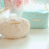 日本可爱烫金星星珍珠拉链雪纺化妆包 圆形零钱包 方形星空收纳包