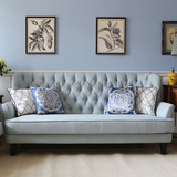 美式地中海双三人沙发棉麻布艺蓝色乡村北欧家具小户型客厅组合