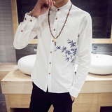 2016夏季新品男士长袖衬衣中国风男装亚麻衬衣修身立领棉麻寸衫潮