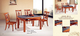 B108火烧石餐桌椅组合 折叠餐桌 现代伸缩圆桌玄武石全橡木餐桌