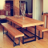 美式LOFT简约西餐桌铁艺做旧实木餐桌椅小户型长方形方桌办公家具