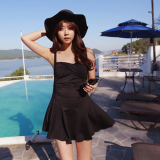 韩国孕妇泳装 2016夏季新款纯黑色高端修身显瘦吊带连体摆裙式
