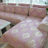 全棉高档田园防滑沙发垫布艺实木沙发垫冬加厚时尚皮沙发套罩粉色