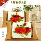 卧室包邮最新款5D印花十字绣抱枕单人长枕头套一对结婚礼喜庆系列