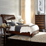 美式风格真皮双人床 法式皮艺成人方床 实木软靠背卧室1.8米婚床