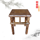 红木家具 鸡翅木方凳椅 竹节换鞋凳 正方形书凳 实木矮凳 梳妆凳