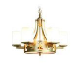 朴物优斋|美式方形玻璃灯罩6头全铜吊灯 现代欧式别墅客厅餐厅灯