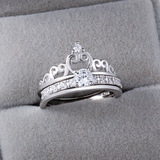 正品皇冠两戴款18k白金铂金超白莫桑石淑女款钻戒 求婚订婚女戒指