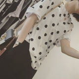 2016韩版夏季新款圆领宽松显瘦波点短袖T恤女学生休闲上衣棉TEE潮