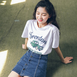 慕兔2016夏季韩国卡通印花上衣学院风可爱宽松打底短袖T恤女