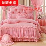婚庆床品四件套纯棉蕾丝床单被套结婚床上用品六七八件套大红粉色