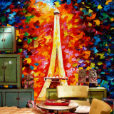 油画风格巴黎铁塔大型壁画酒吧咖啡厅休闲吧餐厅墙纸客厅卧室壁纸