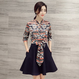 2016春季女装新款韩版连衣裙收腰显瘦假两件套中长款气质女裙子潮