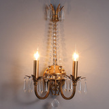 美式水晶壁灯铁艺复古乡村双头客厅卧室过道简约北欧法式创意壁灯
