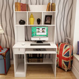 现代简约宜家书柜电脑桌台式家用小书桌带书架组合写字台白色80cm