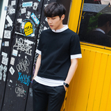 2016夏季韩国青少年学院风假两件衬衫领宽松短袖t恤男学生韩版潮