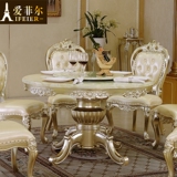 欧式餐桌 实木餐桌椅组合双层大理石圆桌餐厅大小户型餐台饭桌