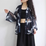 夏季原创新款日式和风雪纺开衫仙鹤图案和服外套防晒服