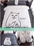 时尚流行可爱卡通贱猫中指猫全棉家居床上用品被套床单枕套四件套