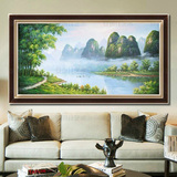 桂林山水云烟风景油画手绘绿竹子有框壁画别墅客厅卧室大气装饰画