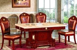 欧式餐桌 天然米黄玉 松香玉大理石餐桌 长餐桌 实木长方形饭桌