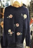 韩国代购2016秋冬新款圆领貂绒毛衣花朵刺绣毛女套头休闲针织衫