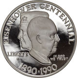 1990年艾森豪威尔100周年纪念美元精制银币原盒原证特价 有评级币