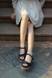日本外贸原单日系夏季新款帆布松糕厚底防水台森女坡跟凉鞋女鞋