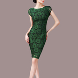 2016夏季新款女装OL通勤高端蕾丝显瘦圆领短袖韩版修身连衣裙大码