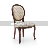 法式美式乡村复古椭圆形背亚麻软包橡木餐椅欧式复古亚麻布艺餐椅