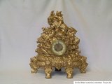 法国1890年左右西洋古董铁器钟表欧式镀金铁雕花人物机械座钟12kg