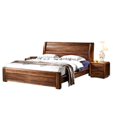 全实木床实木双人床1.8米1.5米 中式实木床家具黑胡桃木床高箱床