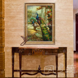 酒店会所欧式有框画手绘油画吉祥鸟孔雀DQ13别墅客厅玄关壁炉装饰