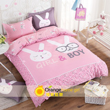 四件套粉色波点全棉 公主风浪漫卡通床上床单式床品 可爱套件2米
