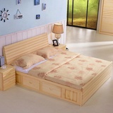 松木床1.8米实木床1.5双人床原木色床卧室家具1.2单人床气压箱体
