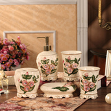 欧式陶瓷卫浴五件套洗漱套装 奢华象牙瓷浴室创意家居装饰摆件