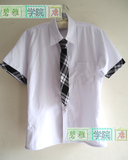 2015男装韩版男生校服衬衫格子款 时尚学生衬衣 休闲工作制服上衣