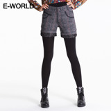 E-WORLD衣我的 秋冬新款女士毛呢百搭直筒短裤马裤靴裤|K4113