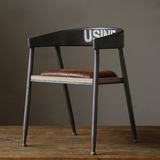 美式乡村复古铁艺实木椅餐厅咖啡厅椅子工业风扶手软垫u型餐椅