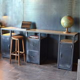 工业风复古松木家具家用创意带柜子做旧书桌铁艺实木电脑办公桌