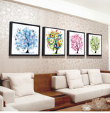 发财树三联幅有框画客厅沙发壁画餐厅挂画卧室画简约现代色彩抽象