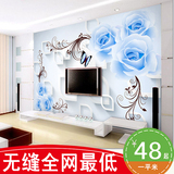简约3D背景墙蓝色玫瑰电视背景墙纸客厅沙发大型壁画墙布无缝壁纸