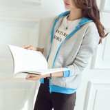 韩国纯色加绒开衫外套女士卫衣春季季新款修身加厚棒球服学生班服