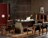 感悟空间家具 新中式普尔款 东南亚实木水曲柳大理石餐桌 餐椅