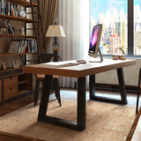 美式实木电脑桌 复古铁艺实木书桌简约写字台办公桌子 创意电脑桌