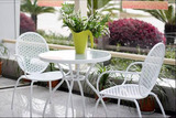 白色铁艺户外休闲桌椅/庭院桌椅/客厅桌椅/咖啡桌椅/公园休闲桌椅