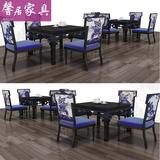 新中式餐桌椅实木印花椅布艺休闲椅现代餐桌椅简约别墅禅意餐桌椅