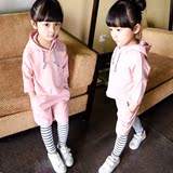 女童2016春装新款套装韩版宝宝儿童长袖卫衣+假两件打底裤两件套