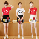 2016夏季新款韩版半身裙两件套女学生休闲时尚短袖t恤套装裙子潮